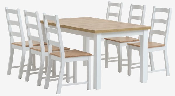 MARKSKEL L150/193 table white/oak + 4 VISLINGE chairs