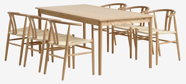 Table MARSTRUP L190/280 chêne + 4 chaises GUDERUP chêne/nat.