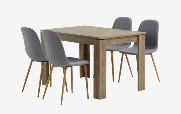 VEDDE L120 table wild oak + 4 JONSTRUP chairs grey/oak