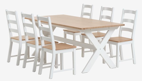 VISLINGE L190 tafel naturel + 4 VISLINGE stoelen naturel