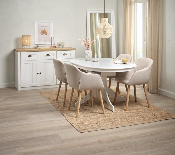 ASKEBY Ø100 a/rallonge table blanc + 4 ADSLEV chaises beige