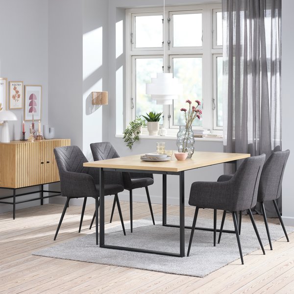 AABENRAA L160 tafel eiken + 4 PURHUS stoelen grijs