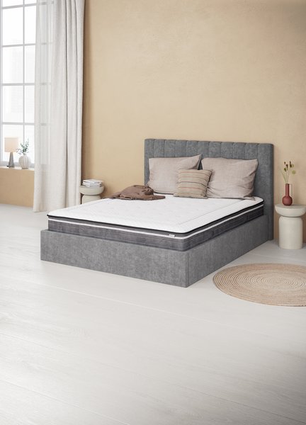 Bed frame HASLEV w/storage Double dark grey fabric