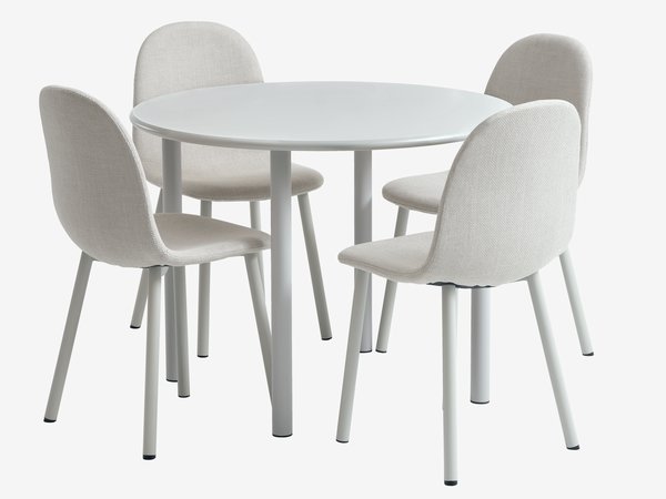 Table HANSTED Ø100 gris chaud + 4 chaises EJSTRUP beige