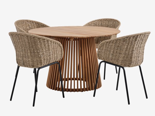 UDBYNEDER Ø120 τραπέζι τικ + 4 TUERNE καρέκλες φυσικό