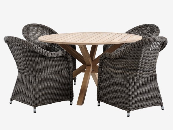 HESTRA Ø126 τραπέζι σκληρό ξύλο + 4 GAMMELBY καρέκλες γκρι