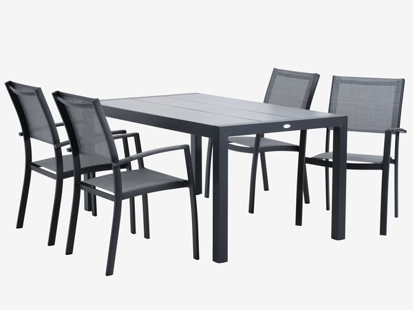 HAGEN Μ160 τραπέζι + 4 STRANDBY καρέκλες γκρι