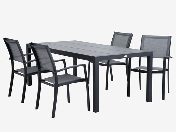 HAGEN Μ214 τραπέζι + 4 STRANDBY καρέκλες γκρι