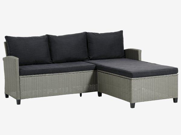 Loungesoffa ONDRUP m/schäslong 3-sits grå