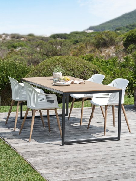 Table DAGSVAD L190 naturel + 4 chaises VANTORE blanc
