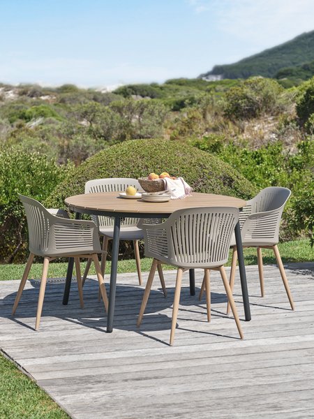 TAGEHOLM L118/168 table natural + 4 VANTORE chair sand