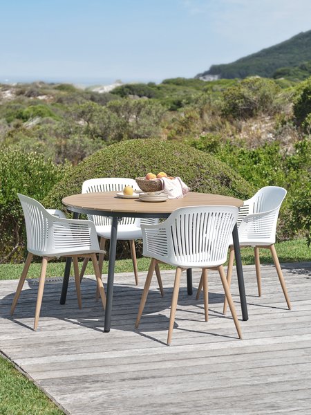 TAGEHOLM L118/168 table natural + 4 VANTORE chair white