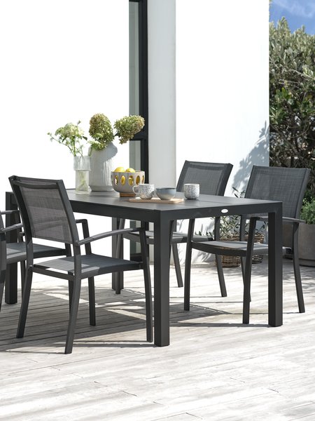 HAGEN L160 table + 4 STRANDBY chair grey