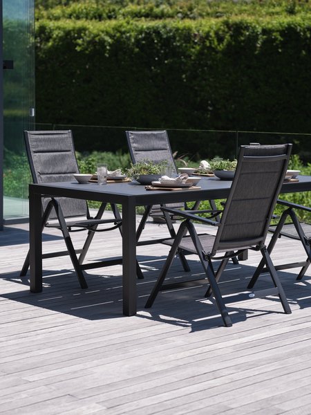 Table HAGEN L214 gris + 4 chaises MYSEN inclinable gris