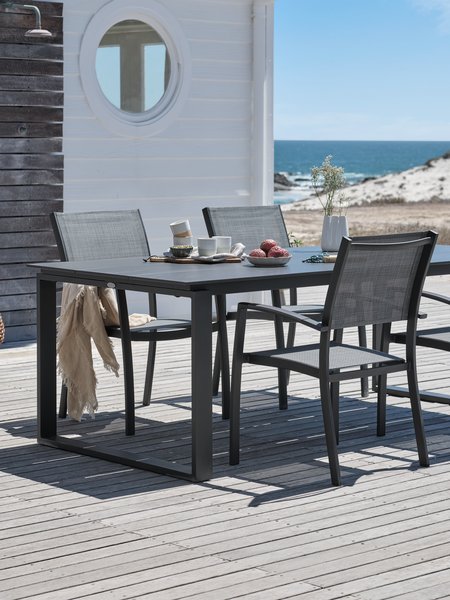 KOPERVIK Tavolo L215 cm + 4 STRANDBY Sedie grigio