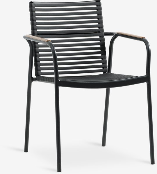 Mesa BASTRUP Ø70 madera dura/negro + 2 sillas NABE negro