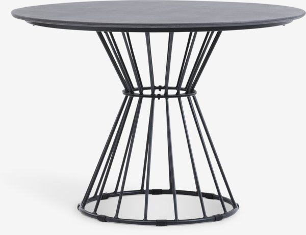 FAGERNES Ø110 table gris + 4 NABE chaises noir