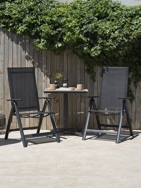 HOBRO D70 stůl šedá + 2 LOMMA křeslo černá