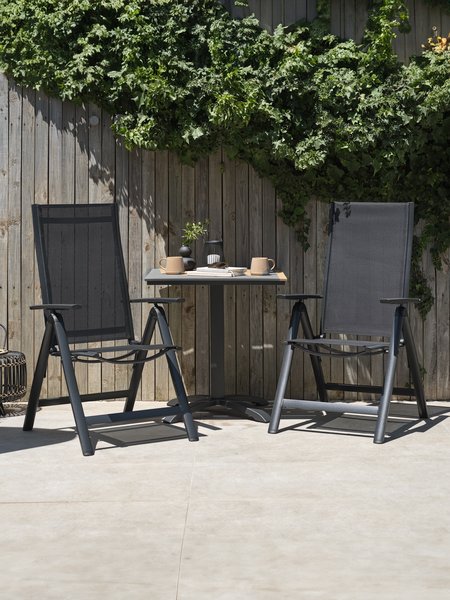 HOBRO D70 stůl šedá + 2 LOMMA křeslo černá