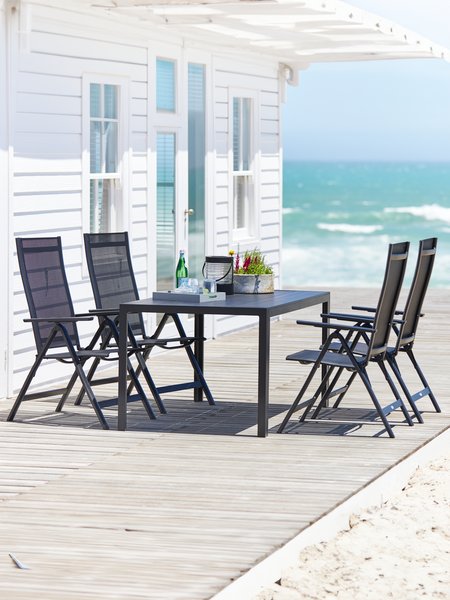 MADERUP L150 table noir + 4 LOMMA chaises inclinable noir