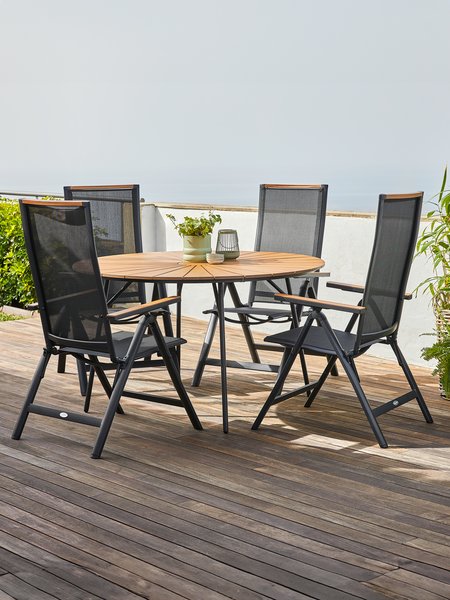RANGSTRUP Ø130 tafel naturel/zwart + 4 BREDSTEN stoelen