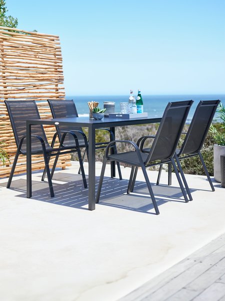 Table JERSORE L140 + 4 chaises LEKNES empilable noir