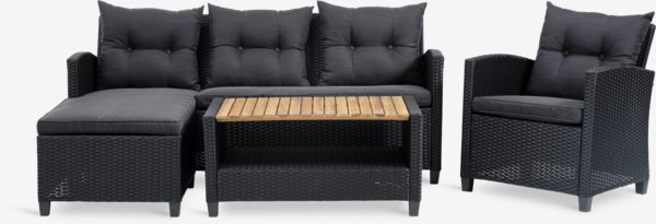Loungeset VEN 4-persoons chaise zwart