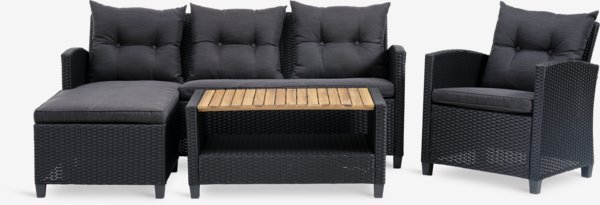 Set lounge VEN 4 posti con chaise longue nero