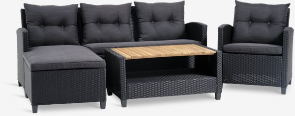 Lounge-Set VEN 4 Personen m/Chaise schwarz