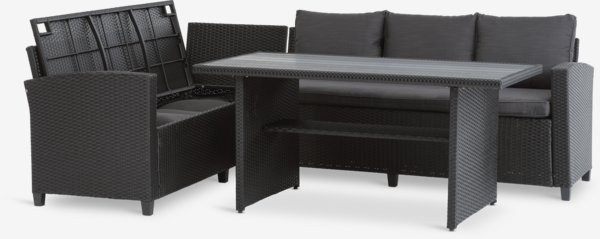 Set lounge AGERMOSE 6 posti con vano contenitore nero