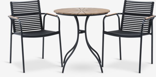BASTRUP Ø65 tafel hardhout/zwart + 2 NABE stoelen zwart
