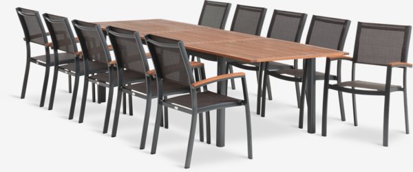 YTTRUP L210/300 table + 4 MADERNE chaises empilable gris