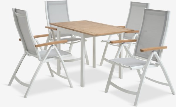 RAMTEN L75/126 table + 4 SLITE chaises inclinables blanc