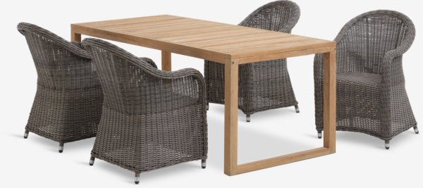 EBBESKOV L196 tafel teak + 4 GAMMELBY stoelen grijs