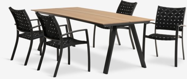 FAUSING L220 Tisch natur + 4 JEKSEN Stühle schwarz
