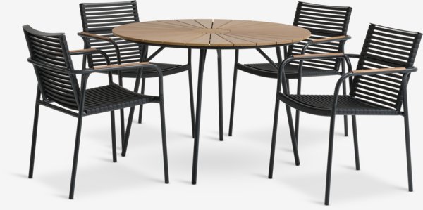 RANGSTRUP Ø110 stôl prírod/čierna + 4 NABE stolička čierna