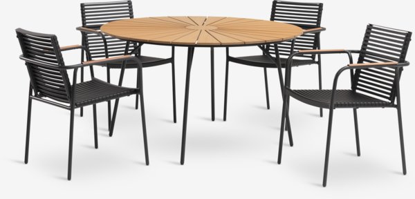 RANGSTRUP Ø130 bord natur/svart + 4 NABE stol svart