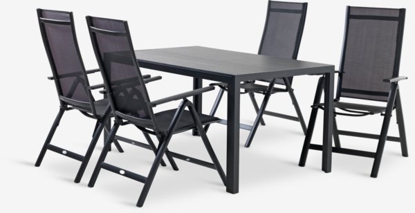 MADERUP L150 Tisch + 4 LOMMA Stuhl schwarz