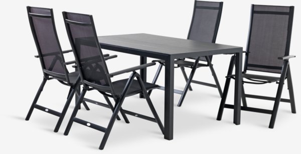 Mesa MADERUP L150 + 4 sillas LOMMA negro