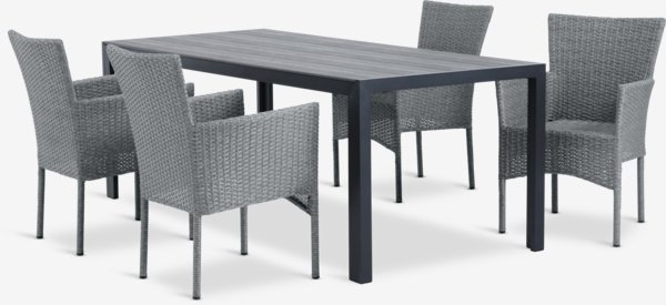 PINDSTRUP L205 table + 4 AIDT chaises gris
