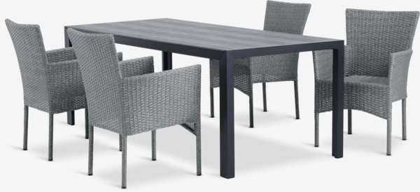 Tavolo PINDSTRUP L205 cm + 4 Sedie AIDT grigio