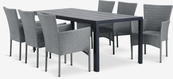 Table PINDSTRUP L205 gris + 4 chaises AIDT empilable gris