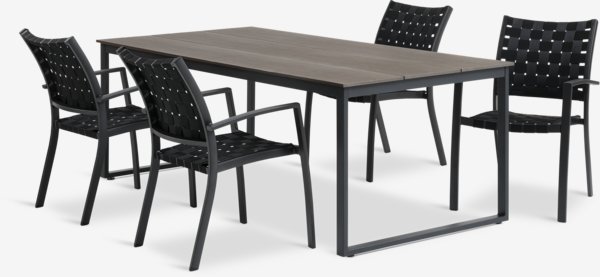 Mesa NESSKOGEN L210 marrón + 4 sillas JEKSEN negro