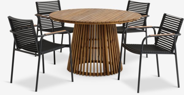 HOLTE ÁTM120 asztal keményfa + 4 NABE szék fekete