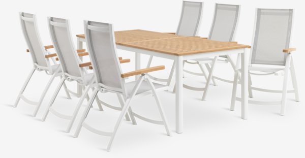 RAMTEN D206 stôl tvrdé drevo + 4 SLITE kreslo biela