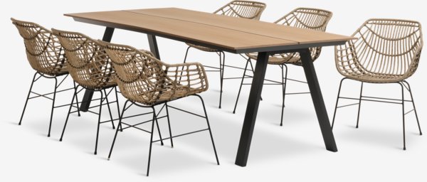 Table FAUSING L220 naturel + 4 chaises ILDERHUSE naturel