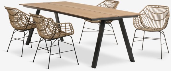 FAUSING L220 table + 4 ILDERHUSE chaises naturel