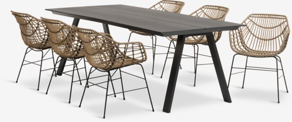 FAUSING L220 table noir + 4 ILDERHUSE chaises naturel