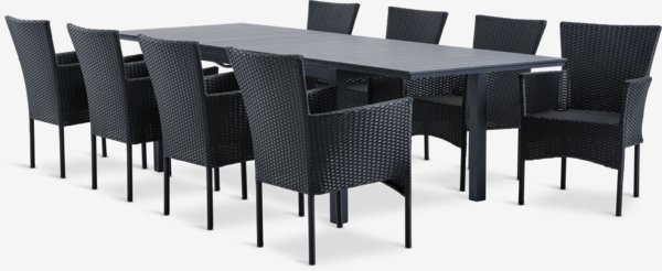 Table VATTRUP L172/276 + 4 chaises AIDT empilable noir