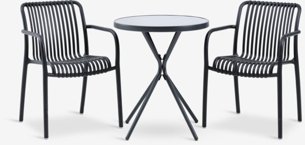 RADSTRUP Ø60 tafel + 2 NABBEN stoelen zwart